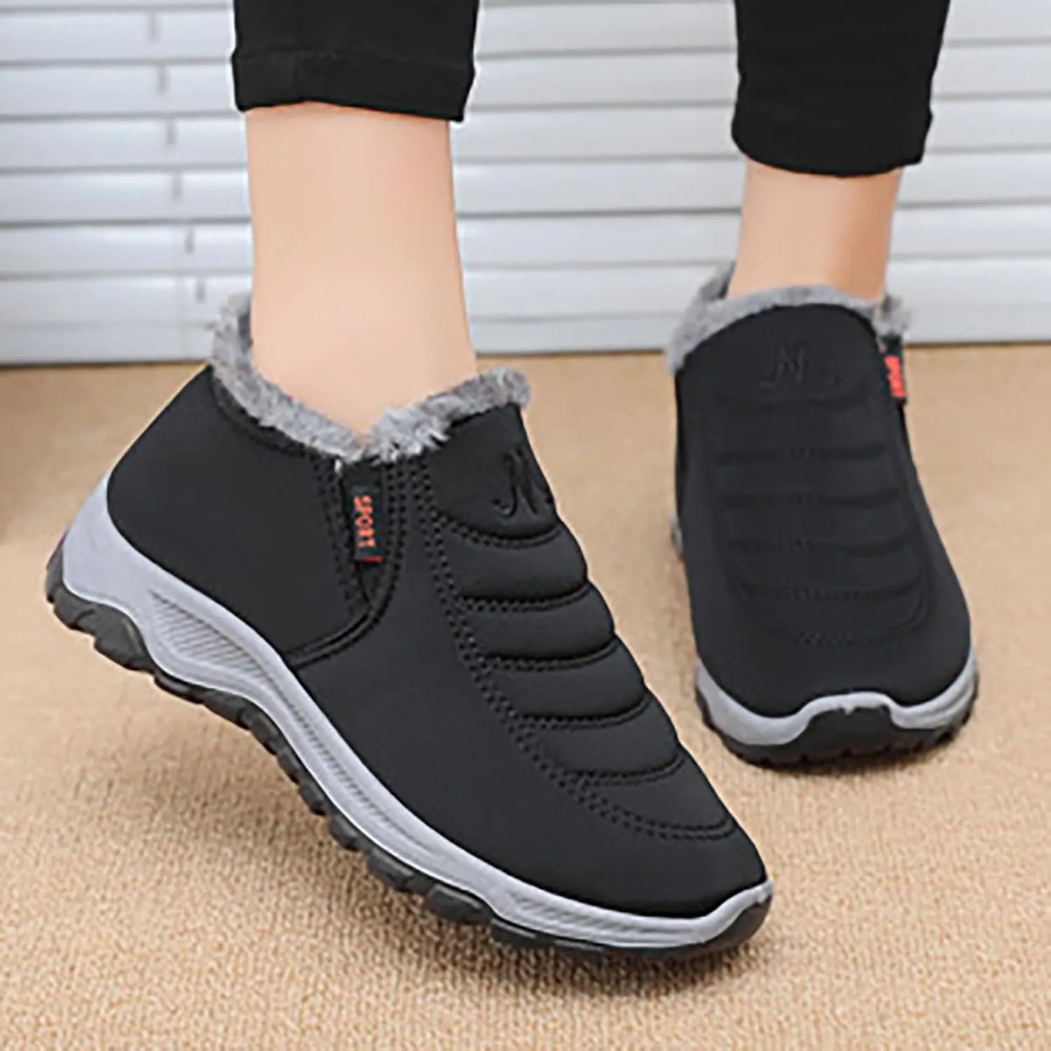 Womens Winter Snow Boots Men Unisex Waterproof Fur Lined Warm Ankle Boots Slip On Outdoor Boot Walking Shoes