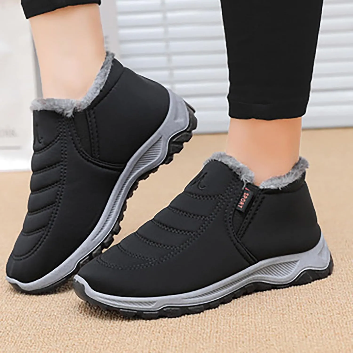 Womens Winter Snow Boots Men Unisex Waterproof Fur Lined Warm Ankle Boots Slip On Outdoor Boot Walking Shoes