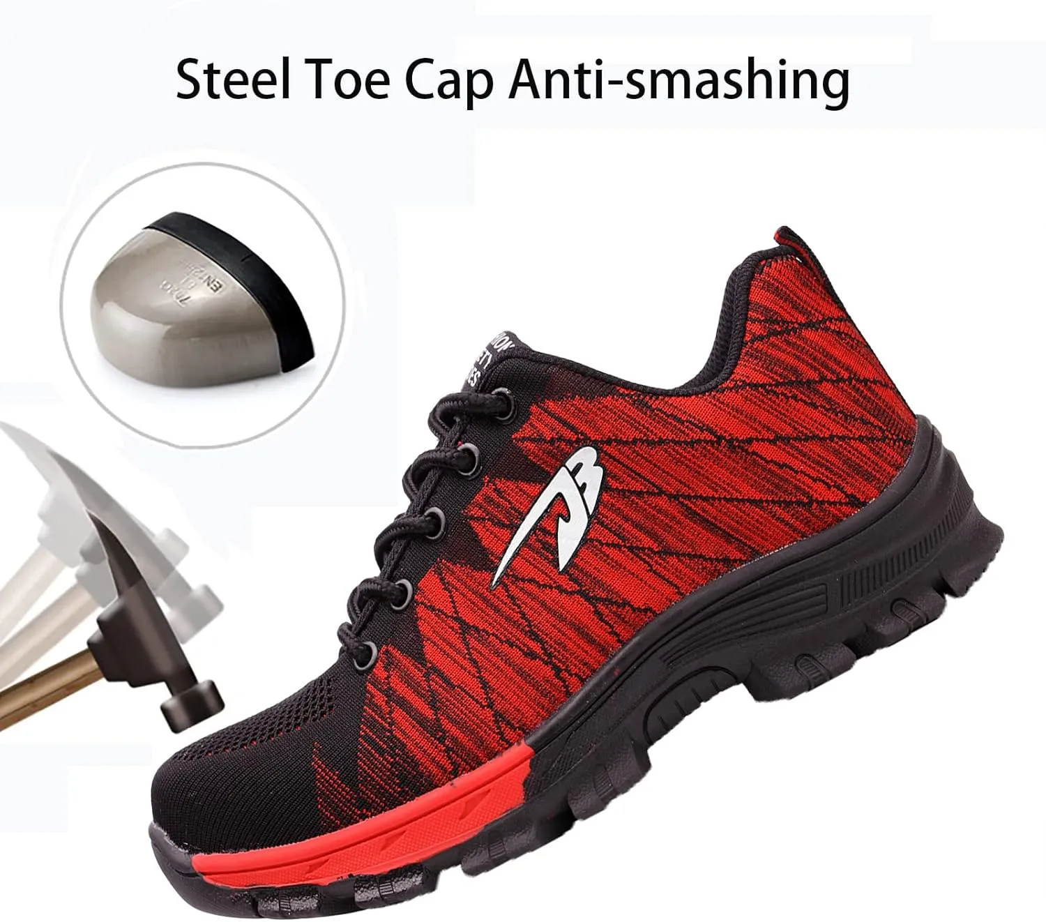 Work Safety Shoes for Men Womens,Lightweight Safety Shoes Slip Resistant Work Sneaker Breathable Puncture Proof Shoes