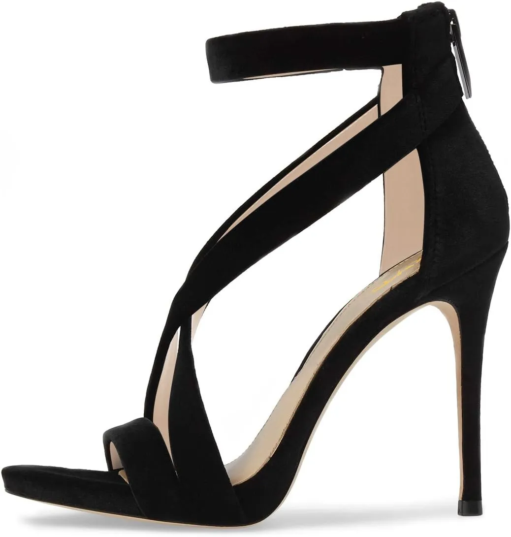 XYD Womens Criss Cross Ankle Strap Sandals Open Toe Stilettos High Heels Back Zipper Bridal Wedding Party Shoes