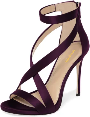 XYD Womens Criss Cross Ankle Strap Sandals Open Toe Stilettos High Heels Back Zipper Bridal Wedding Party Shoes