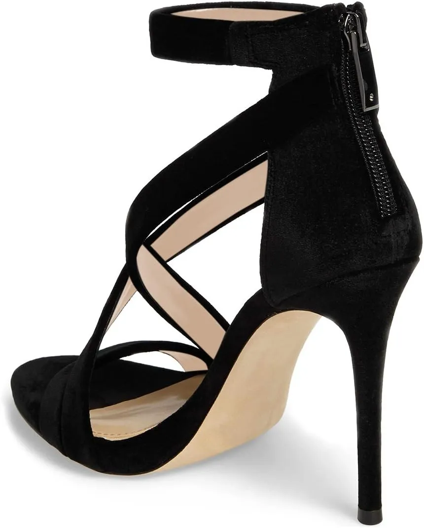XYD Womens Criss Cross Ankle Strap Sandals Open Toe Stilettos High Heels Back Zipper Bridal Wedding Party Shoes