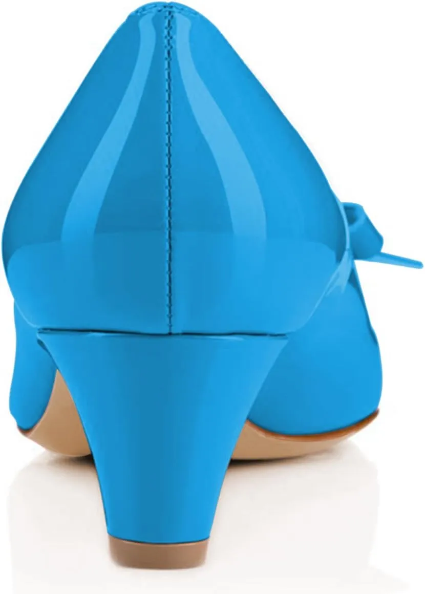 YDN Women Closed Round Toe Pumps Low Heels Shoes with Bowknot for Work Office Ladies Size 4-15 US