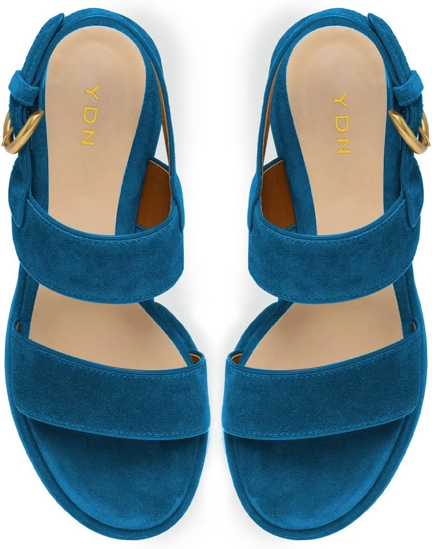 YDN Women Open Toe Double Strap Sandals Platform Block Mid Heels Adjustable Buckle Outfit Casual Shoes Size 4-15 US
