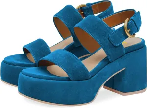 YDN Women Open Toe Double Strap Sandals Platform Block Mid Heels Adjustable Buckle Outfit Casual Shoes Size 4-15 US