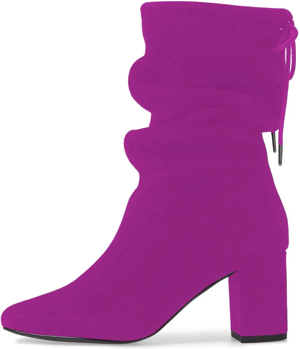 YDN Women Round Toe Mid Calf Boots Lace up Chunky High Heel Western Shoes