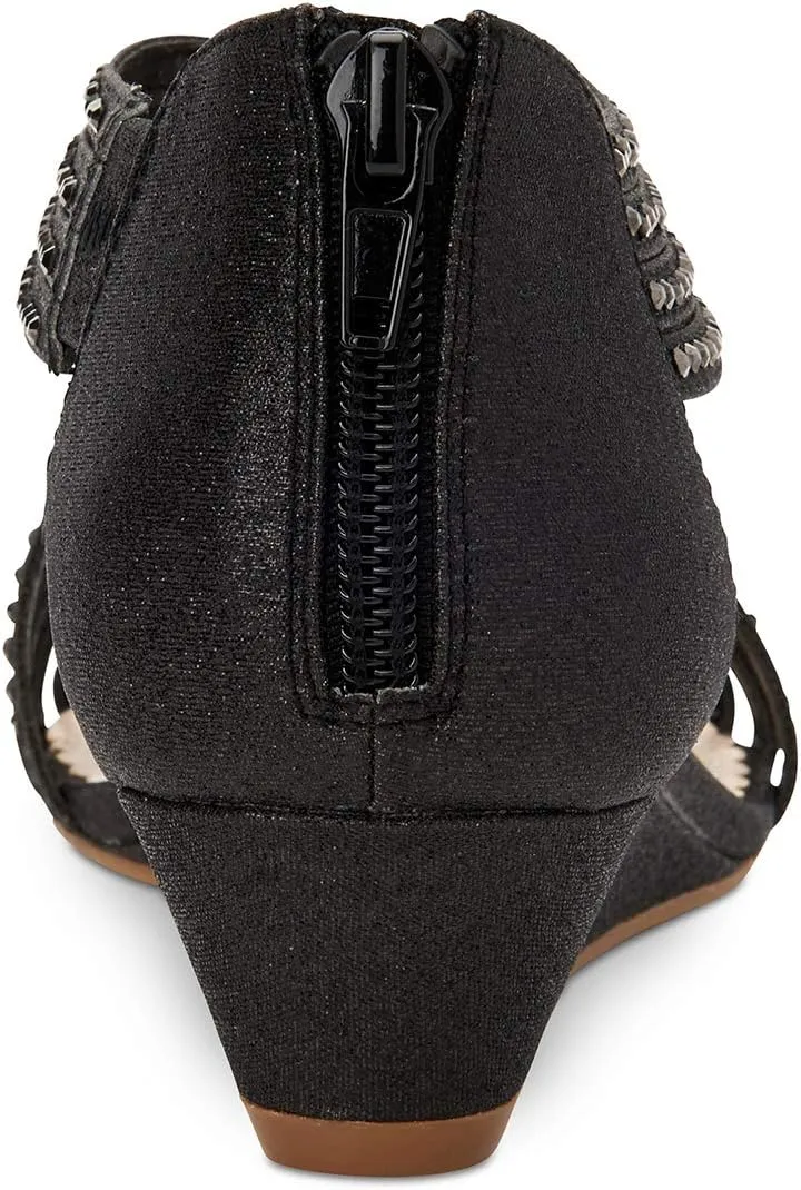 YDN Women Summer Wedge Glitter Sandals Open Toe Rhinestones Cross Over Straps Mid Heels with Back Zippper Holiday Casual Shoe Size 4-15