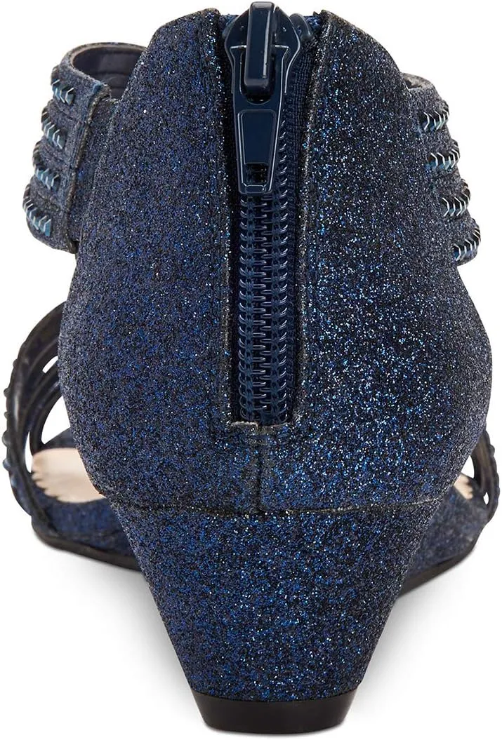YDN Women Summer Wedge Glitter Sandals Open Toe Rhinestones Cross Over Straps Mid Heels with Back Zippper Holiday Casual Shoe Size 4-15