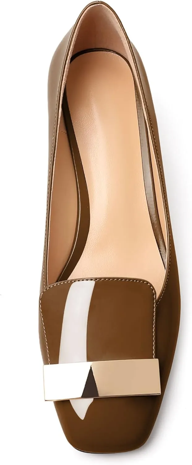 YODEKS Women's Low Block Heels Pumps Square Toe Chunky Heels Slip On 2 Inch Closed Toe Dressy Shoes