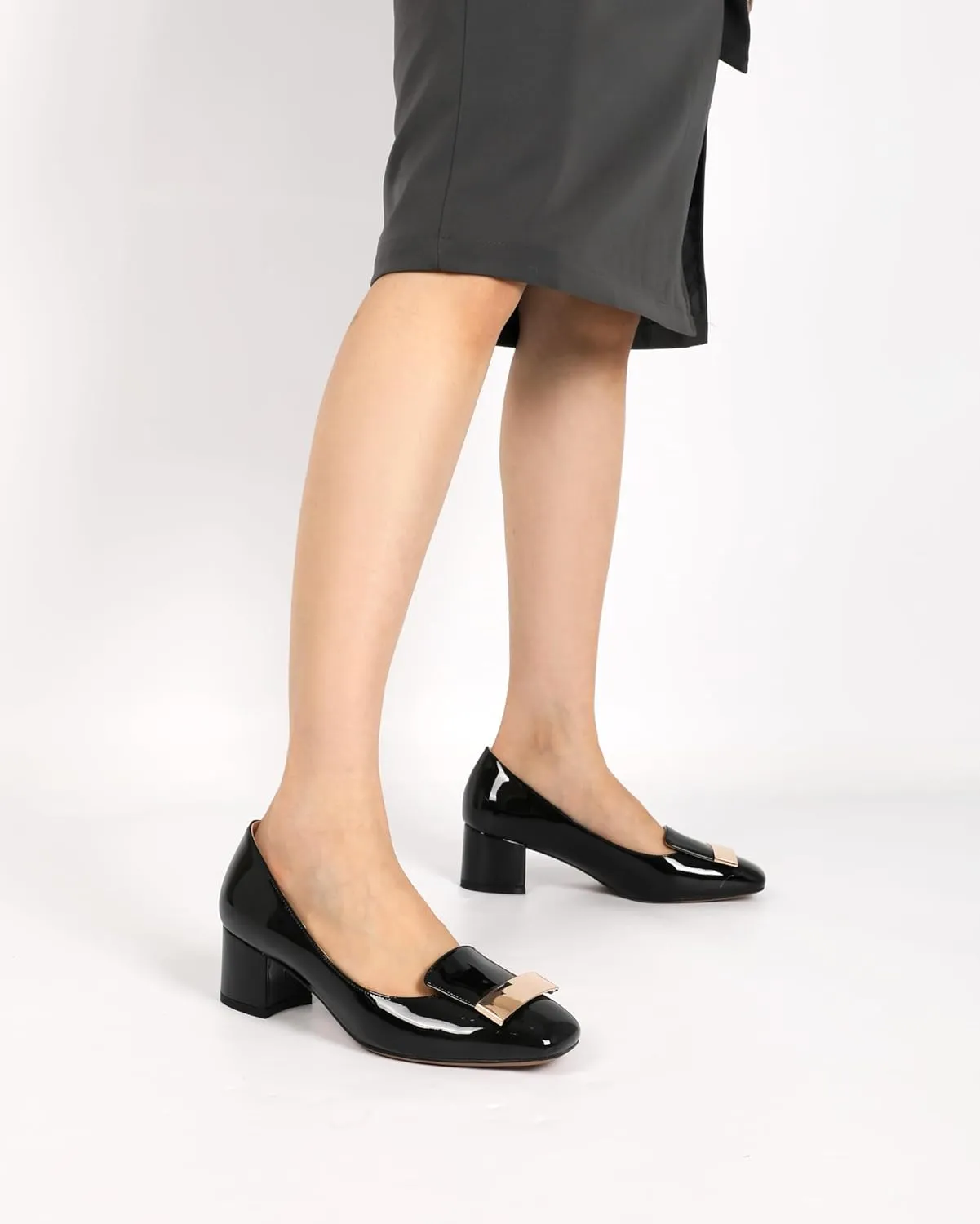 YODEKS Women's Low Block Heels Pumps Square Toe Chunky Heels Slip On 2 Inch Closed Toe Dressy Shoes
