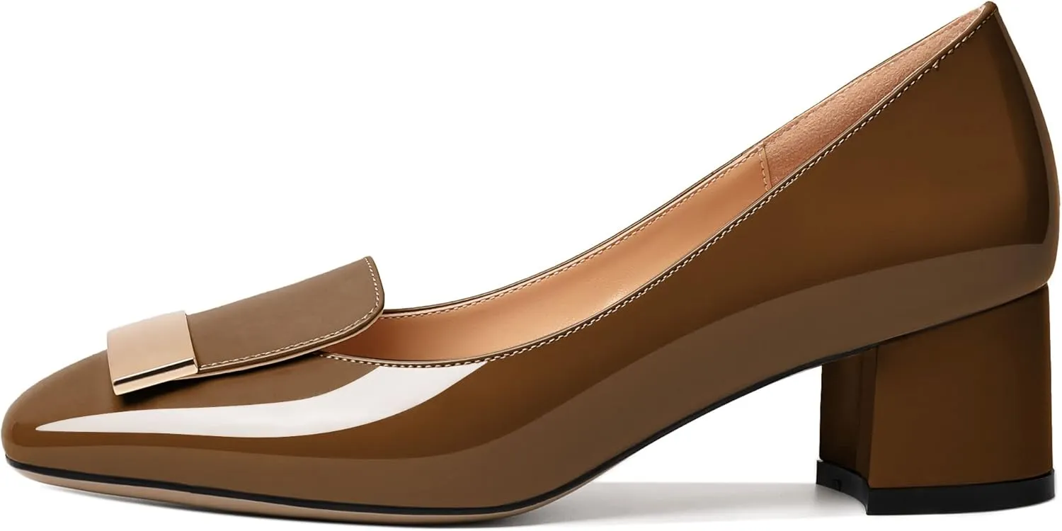 YODEKS Women's Low Block Heels Pumps Square Toe Chunky Heels Slip On 2 Inch Closed Toe Dressy Shoes