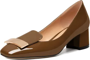 YODEKS Women's Low Block Heels Pumps Square Toe Chunky Heels Slip On 2 Inch Closed Toe Dressy Shoes