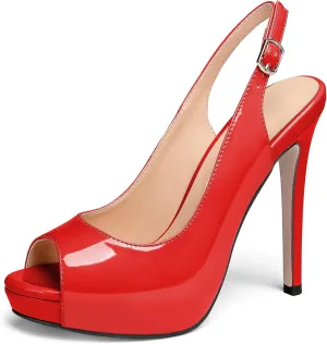 YODEKS Women's Peep Toe High Heel Slingback Pumps Platform Party Dress Shoes
