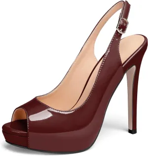YODEKS Women's Peep Toe High Heel Slingback Pumps Platform Party Dress Shoes