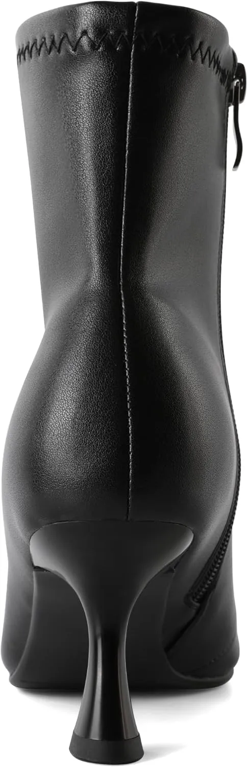 Zamikoo Ankle Boots for Women Low Heel Square Pointed Toe Stretch Kitten Heels Short Booties Side Zipper 2.5 Inches