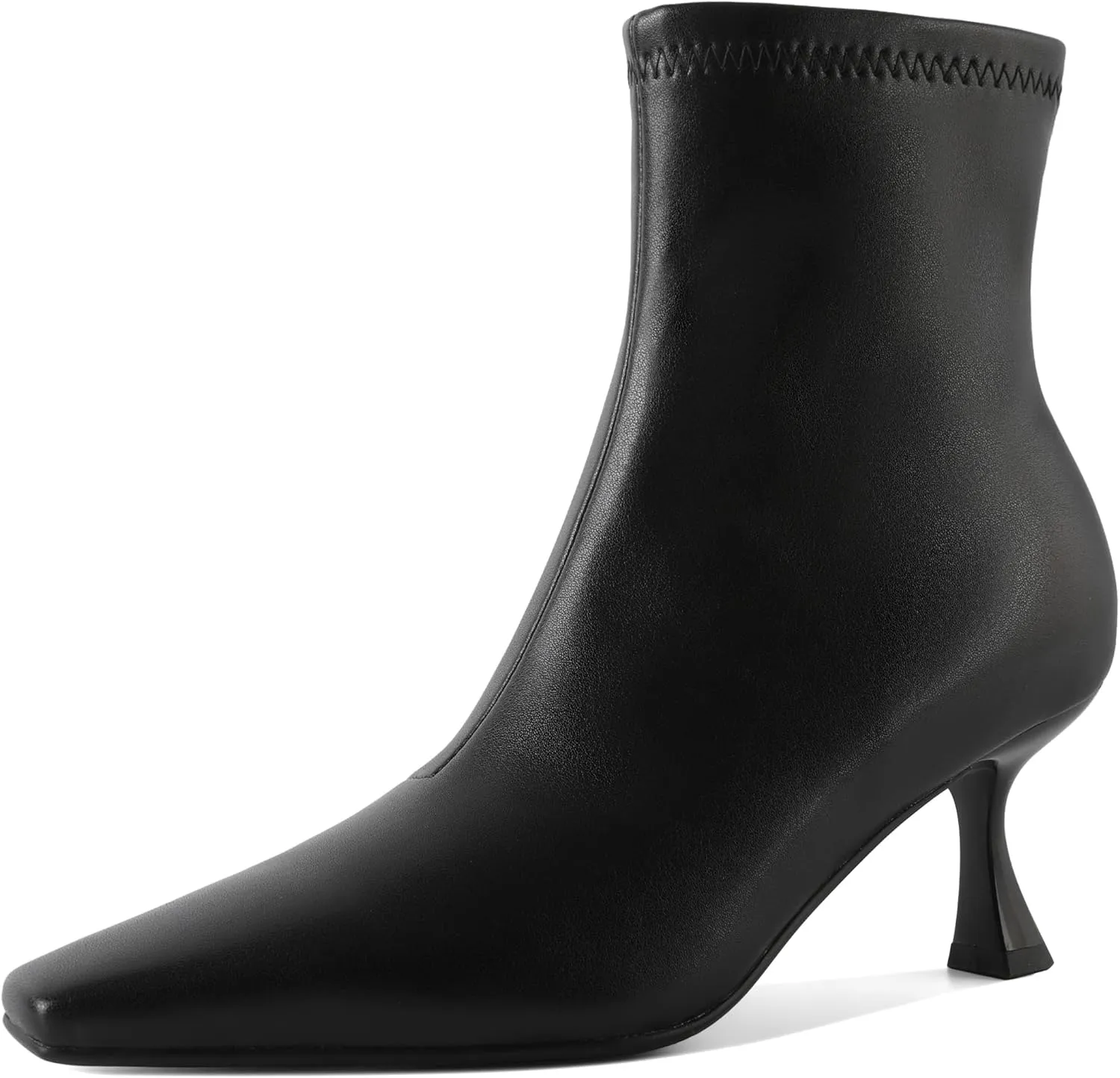 Zamikoo Ankle Boots for Women Low Heel Square Pointed Toe Stretch Kitten Heels Short Booties Side Zipper 2.5 Inches