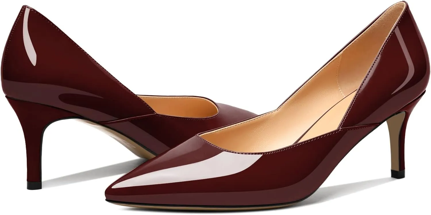 Zamikoo Low Kitten Heel Pumps for Women, Pointed Toe Slip on Heel Pumps, D'Orsay Heels Dress Shoes for Ladies Office Wedding Party 2.5 Inches