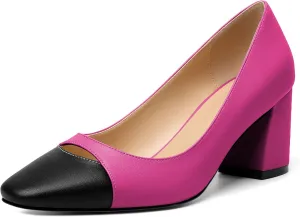 Zamikoo Women's Block Mid Heel Pumps Square Toe Slip-on Chunky Heels Ladies Work Office Dress Shoes 2.5 Inch