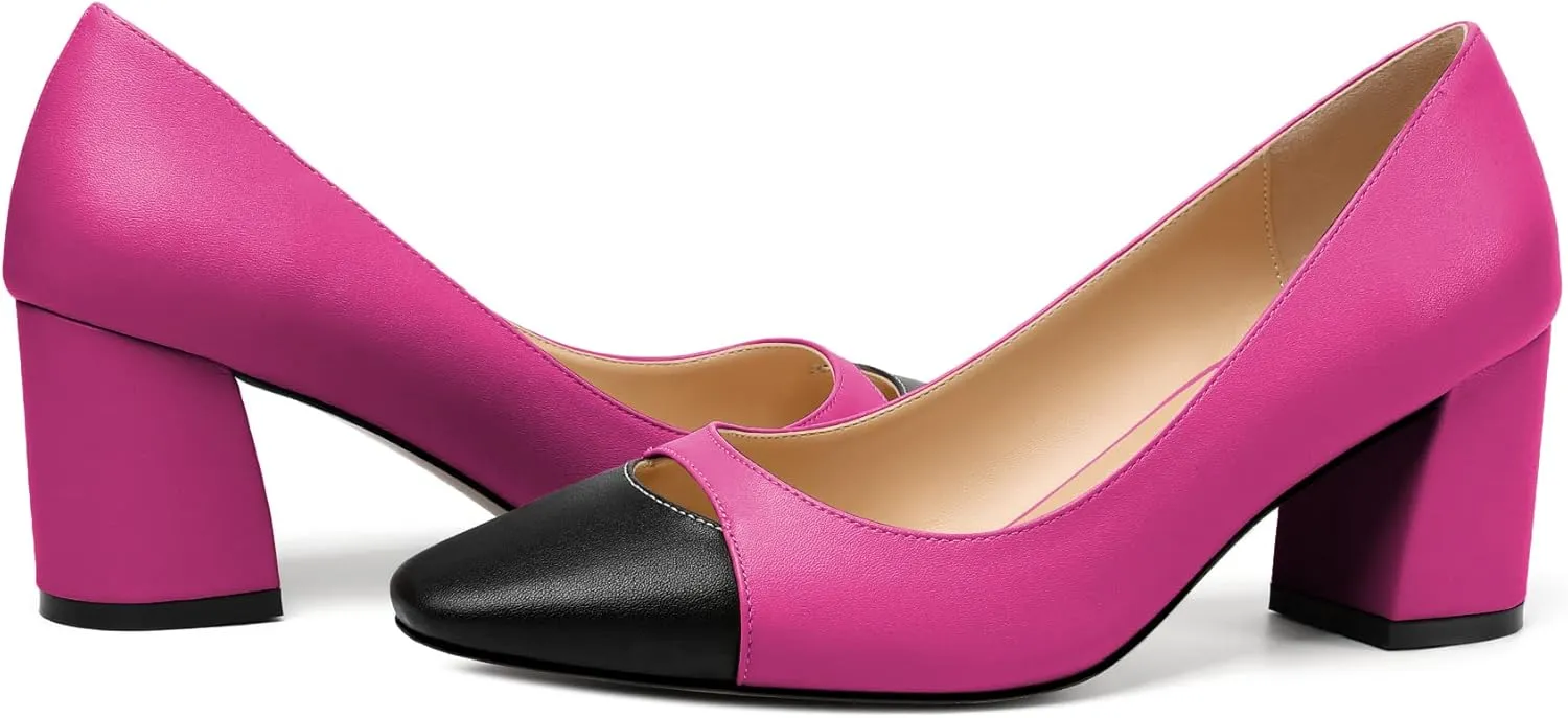 Zamikoo Women's Block Mid Heel Pumps Square Toe Slip-on Chunky Heels Ladies Work Office Dress Shoes 2.5 Inch