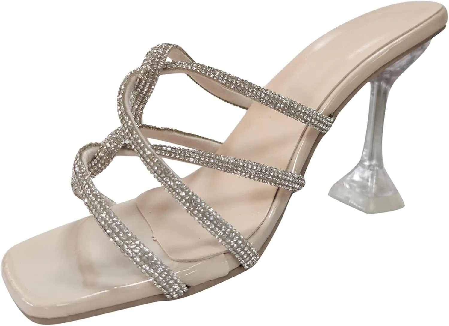 ZBYY Womens Square Open Toe High Heeled Sandal Crisscross Rhinestones Gladiator Sandals Dress Party Summer Shoes