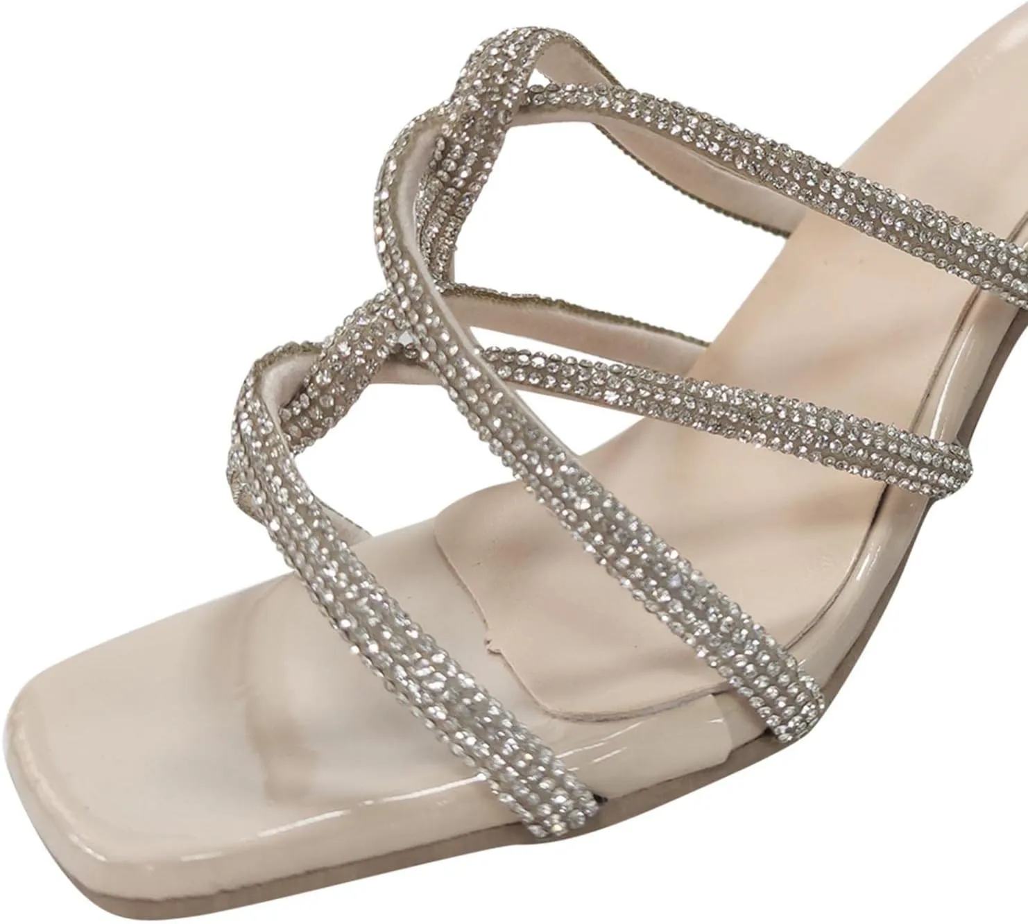 ZBYY Womens Square Open Toe High Heeled Sandal Crisscross Rhinestones Gladiator Sandals Dress Party Summer Shoes