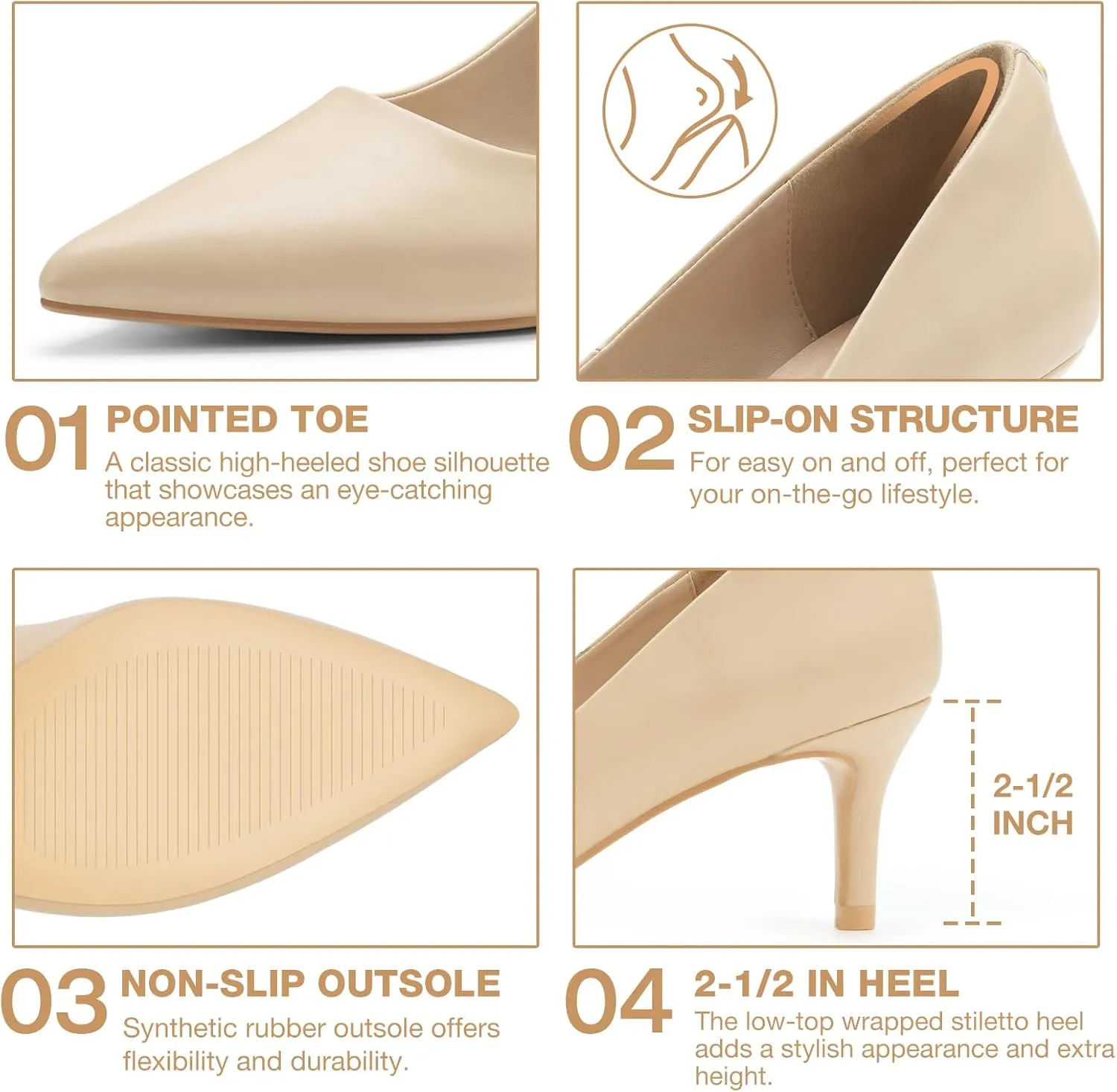 ZURIN Women's Pointed Toe Comfortable Stiletto Heels Closed Toe Dress Pumps Shoes for Wedding Work Office Business