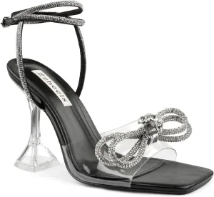 Zzheels Double Bowknots Crystal Sandals Clear Slingback Heels Square Toe Shoes for Party Wedding